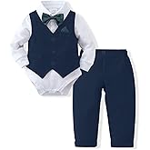 DISAUR Baby Boy Clothes Toddler Boy Outfits 4PCS Gentleman Dress Romper/Vest/Pants/Bow Tie Cotton Suit Sets