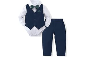 DISAUR Baby Boy Clothes Toddler Boy Outfits 4PCS Gentleman Dress Romper/Vest/Pants/Bow Tie Cotton Suit Sets