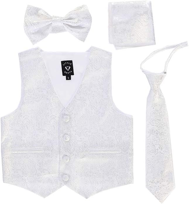 Little Gents Boys Vest for Tuxedos w/Zipper Tie, Bowtie & Hanky - 4 Piece Formal Satin 738