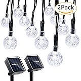 Qedertek 2 Pack Globe Outdoor Solar String Lights, 19.7ft 30 LED Solar Globe Lights Outdoor for Home, Patio, Lawn, Garden, Party and Holiday Decoration(Cool White)
