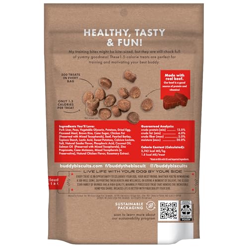 BUDDY BISCUITS TRAINERS TRAINING BITES SOFT & CHEWY DOG TREATS, BEEF, 10 OZ. BAG