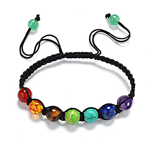 7 Chakra Stone Bracelet Lava Stone Crystal Reiki Healing Balancing Natural Gemstone Round Beads Adjustable