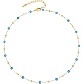 Gold Evil Eye Turquoise Necklace - 14K Gold Plated Turquoise Beaded Necklaces,Non Tarnish Golden Lucky Protection Western Jewelry,Trendy Boho Evil Eye Choker Gifts for Women Girlfriend Sister Wife