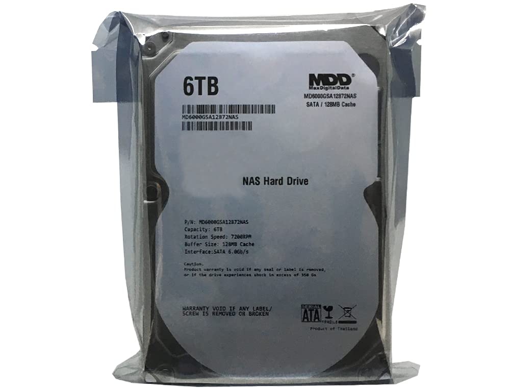 MaxDigitalData 6TB 7200RPM 128MB Cache SATA 6.0Gb/s 3.5inch Internal Hard Drive for NAS Network Storage (MD6000GSA12872NAS) - 3 Years Warranty (Renewed)