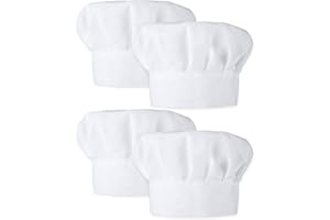 oruola 4 Pack Chef Hats for Kids,Adjustable Elastic White Kids Chef Hat,Cotton Polyester Cooking Caps for Children,19.68-21.26 Inches,Chef Hat Perfect for Baking,Cooking Parties,Art Classes,and More