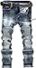 YTD Mens Distressed Ripped Biker Slim Jeans Stretched Moto Denim Pants Grey