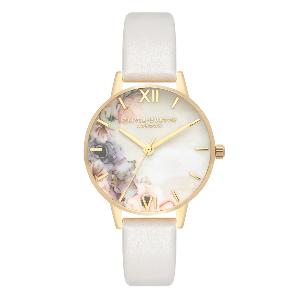 Olivia Burton Analogue Quartz Watch for Women Watercolour Florals Collection with Blush Leather Strap - OB16PP45