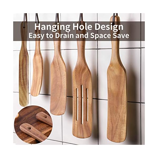 XKiss-Wooden-Spurtles-Set-5-Pcs-Cooking-Utensils-Natural-Set-for-Kitchen-Heat-Resistant-Nonstick-Wood-Cookware-with-Hanging-Hole-Slotted-Spatula-for-Stirring-Mixing-Serving XKiss Wooden Spurtles Set, 5 Pcs Cooking Utensils Natural Set for Kitchen, Heat Resistant Nonstick Wood Cookware with…