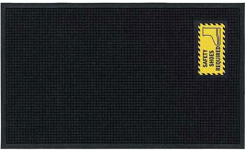 Waterhog Fashion Sign Mat, Safety Shoes Required, 58"x35"x3/4", Vertical Charcoal Border