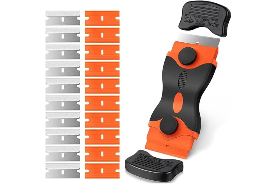 Razor Blade Scraper, 2-in-1 Scraper Tool with 10Pcs Plastic Blades and 10Pcs Metal Blades, Multi-Purpose Cleaning Razor Scraper for Decals, Stickers, Labels, Caulk, Adhesive, Paint Removal