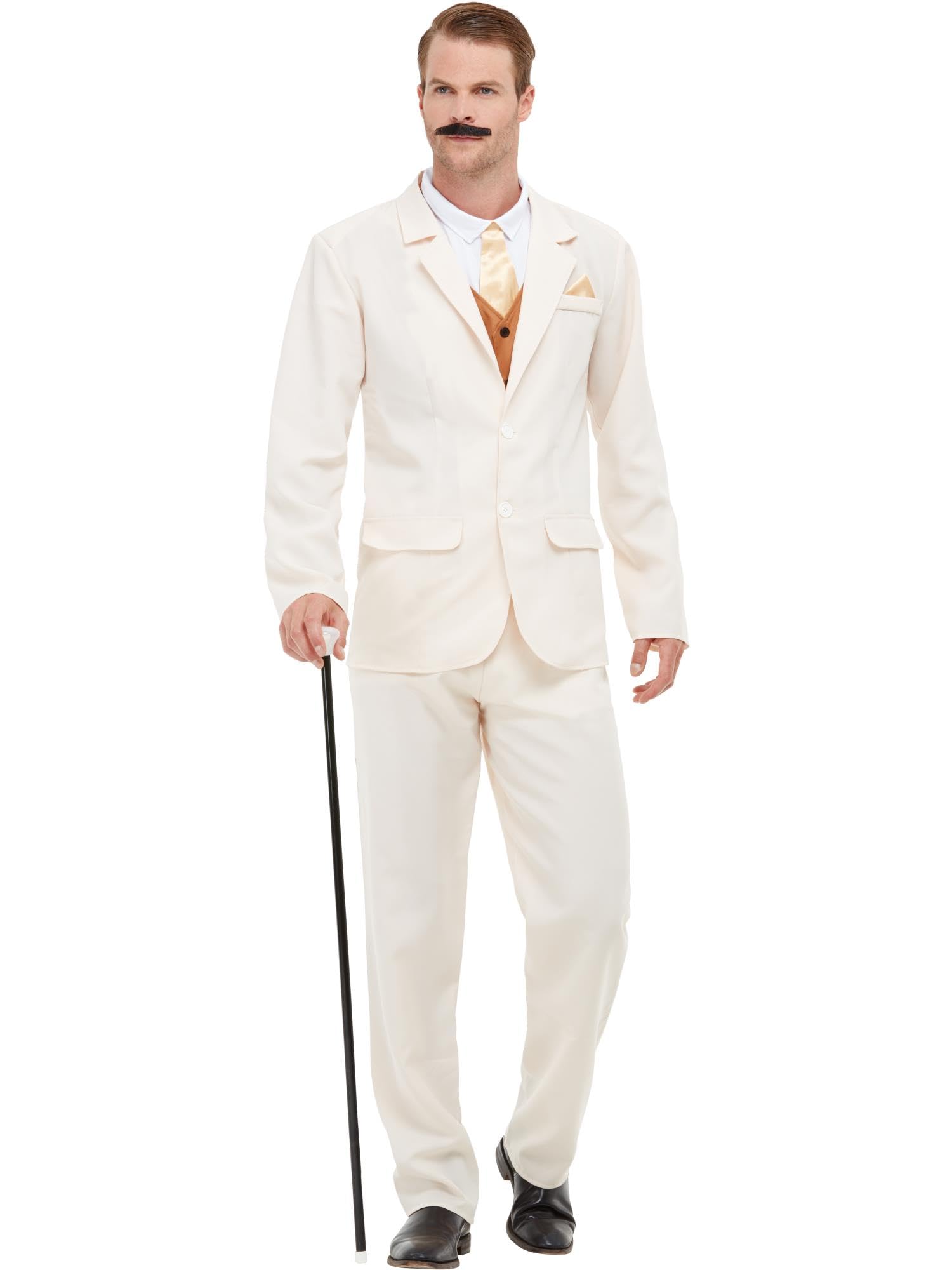 Smiffys Roaring 20s Gent Costume, White with Tuxedo Jacket, Trousers & Mock Top, 1920's Razzle Fancy Dress, 1920s Dress Up Costumes