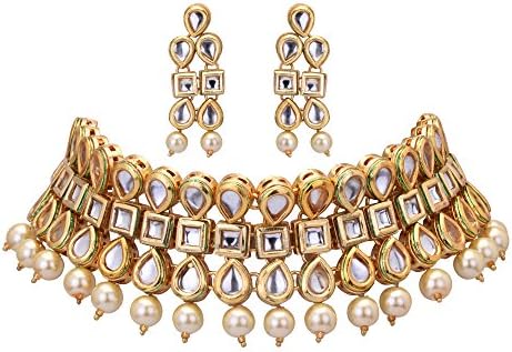 Indian Traditional Bollywood Bridal Choker White Kundan Pearls Fashion Ethnic Jewelry Set