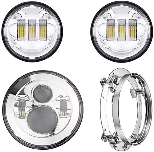 Ehotchpotch 7'' Projection Headlight Kit Hi/Lo LED Headlamp for Harley Motorcycle &amp; 2 Pcs 4.5'' Cree LED Fog Lights for Jeep Wrangler &amp; 7'' LED Headlight Mounting Bracket for Harley Jeep Motorcycle