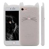iPhone 6S Case, MC Fashion Cute 3D Gray Glitter MEOW Party Cat Kitty Whiskers Soft Silicone Case for Apple iPhone 6/6S (Cat-Glitter)