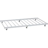VECELO Twin Trundle Bed Frame Only/Roll Out/Enhanced &amp; Up-Graded Metal Slats Support with Lockable Casters, White