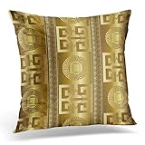 Emvency Throw Pillow Covers Case Versace Modern Abstract Geometric with Antique Gold 3D Vintage Greek Key Squares Circles Rhombus Greece Decorative Pillowcase Cushion Cover 18 x 18 Inches
