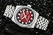 Carlien Men Diamond-Accented Bezel Red Dial Silver Band Automatic Mechanical Watch