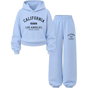 Yoxindax Girls 2 Piece Outfits Letter Print Hoodie Sweatshirt & Sweatpants Set Fall Winter Tween Clothes for 7-14Y