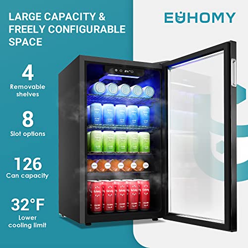 EUHOMY Beverage Refrigerator and Cooler, 126 Can Mini fridge with Glass Door, Small Refrigerator