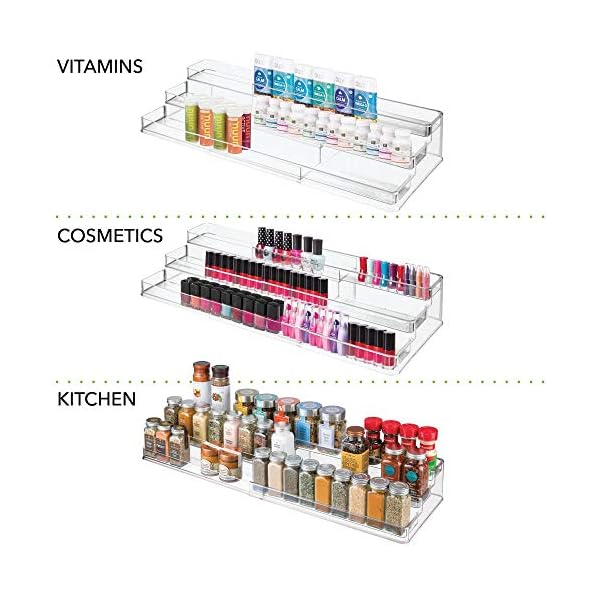 mDesign-Set-of-2-Extendable-Cupboard-Storage--Triple-Tiered-Plastic-Kitchen-Shelf-Organiser--Use-as-Spice-Rack-Food-Storage--Clear mDesign Set of 2 Extendable Cupboard Storage – Triple-Tiered Plastic Kitchen Shelf Organiser – Use as Spice Rack, Food…