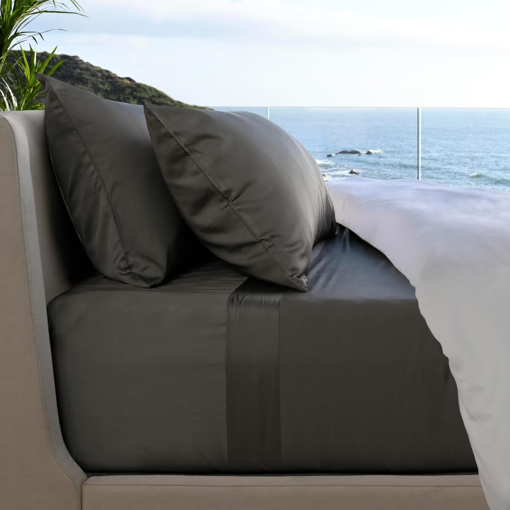 Photo 1 of Cariloha Resort 4-Piece Sateen Sheet Set | Onyx | Split King | Viscose Material | Thermal-Regulating, Extra Soft Cooling Sheets