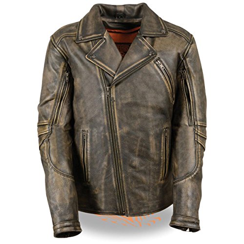 Milwaukee Leather Mens Triple Stitch Beltless Distressed Brown Leather Jacket w - X-Large