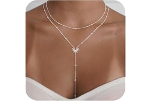 CHESKY Lariat Gold Necklace for Women Trendy, Dainty Long Necklace 14k Gold Plated/Silver Y-Shaped Pendant Necklace Layered Cz Beaded Chain Drop Necklaces Simple Gold Jewelry For Women Gift