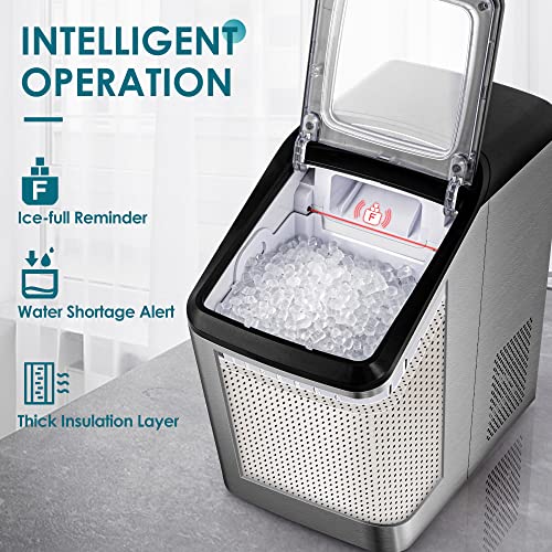 EUHOMY Nugget Ice Maker Countertop, 30lbs/Day, 2 Way Water Refill, Self