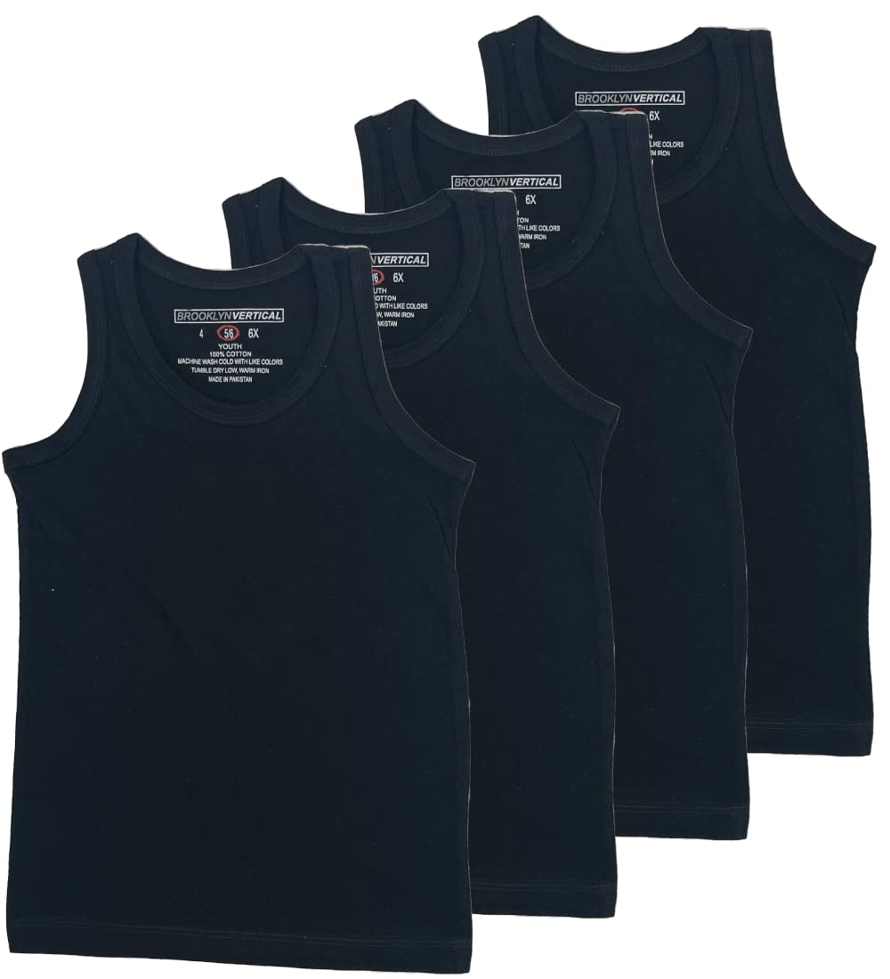 Photo 1 of BROOKLYN VERTICAL Boys 4 Pack Undershirt Tank Top - Tagless Cotton Super Soft Runs Small