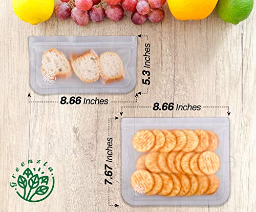 Greenzla Reusable Storage Bags (12-Pack) -FDA Grade PEVA Reusable Ziplock Lunch Bags -EXTRA THICK Freezer Safe Sandwich Bags For Food and Kitchen Organization - BPA FREE Snack Bags - 9 Large & 3 Small
