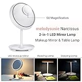 MelodySusie LED Lighted Makeup Mirror - Touch Control Vanity Mirror with Eye-Caring Desk Lamp，2-in-1 Cosmetic Mirror with 180°Rotations & Detachable 5X Magnifying Spot