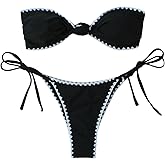 Floerns Women's Bikini Set Twist Strapless Bandeau Tie Side String Bathing Suit