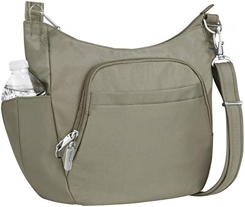 Travelon Anti-Theft Classic Crosbody Bucket Bag with BONUS Inflatable Grey Travel Pillow (Stone)