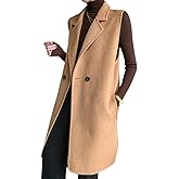 Kinghua Wool Vest Women Fall Winter Casual V Neck Sleeveless Long Cardigan Dressy Blazer Jackets Coat Tops with Pockets