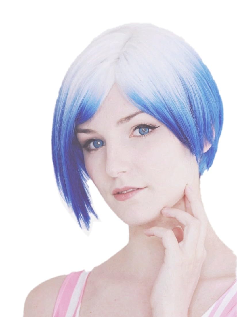 Prettyland Tie-dye Straight Bob Cut Short-hair Wig Gradient Color Ombre Blue White C700