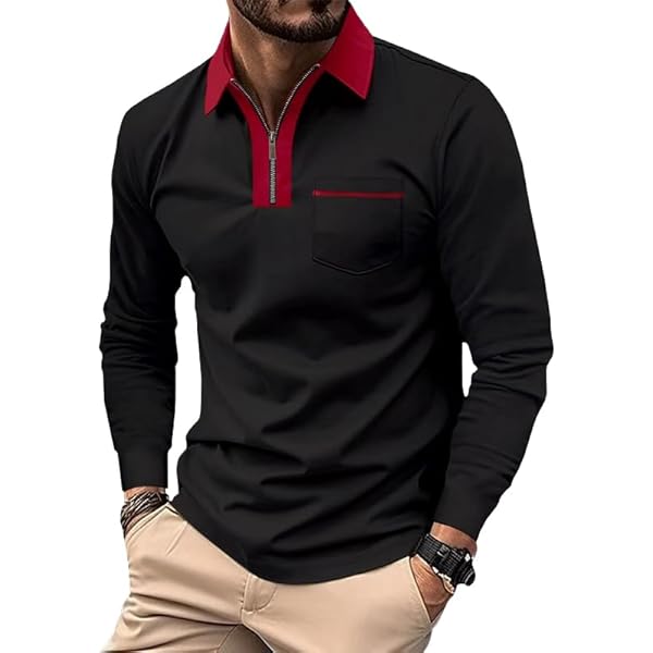 Men's Long Sleeve Polo Shirt Zipper Polo Shirt Bottoming