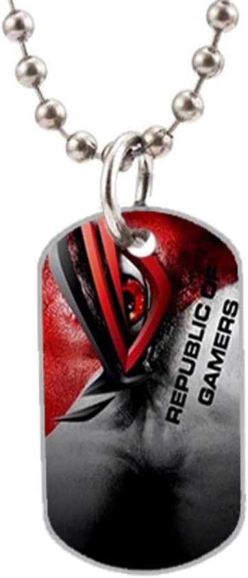 Republic of Gamers Custom New Big Size Oval Dog Tag Necklace,Extra one pc 3.3 " inch and 30" Aluminum Bead Chain