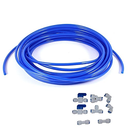 Lemoy 1/4" Quick Connect Water Purifiers Tube Fittings for RO Water Reverse Osmosis Systemï¼ˆBall Valve+Y+L+I+T Typeï¼‰+5 metersï¼ˆ15 feetï¼‰ tubing hose pipeï¼ˆblueï¼‰ for RO Water Reverse Osmosis System (blue)