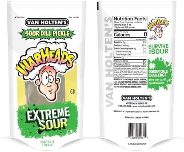 VAN HOLTEN’S SOUR DILL WARHEADS EXTREME SOUR PICKLE 1 EA
