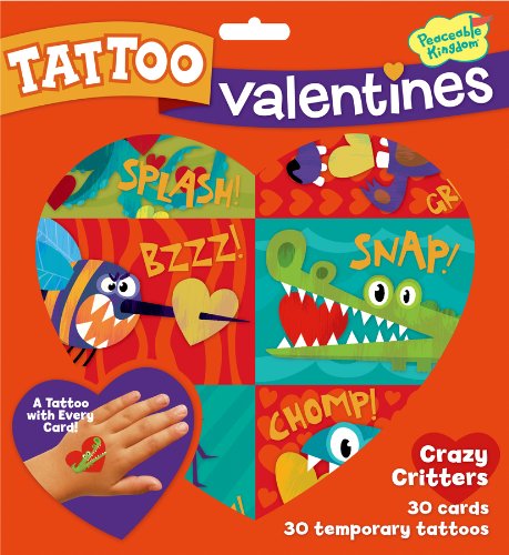 Peaceable Kingdom / Crazy Critters Temporary Tattoo Valentine Cards
