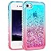 Ruky iPhone 4 Case, iPhone 4S Case, Gradient Quicksand Series Glitter Flowing Liquid Floating Bling Diamond Clear TPU Girls Case for iPhone 4 4S (Teal Pink)