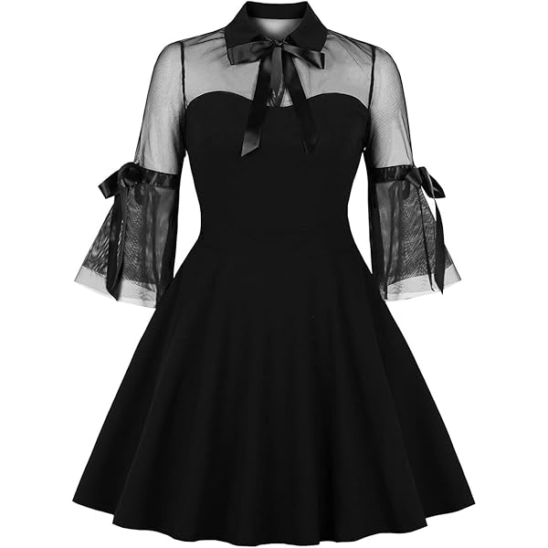 Flared Dresses for Women Tie Back Ruched Bust Lace-Up Decoration Flounce Sleeve Dress Black at Amazon Women's Clothing store Flared Dresses for Women Tie Back Ruched Bust Lace-Up Decoration Flounce Sleeve Dress Black at Amazon Women's Clothing store