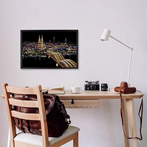 Ageqi Scratch Art Paper Rainbow Painting Sketch Pad for Adult and Kids, DIY Night View Scratchboard - 16'' x 11.2'' with 3 Tools (Cologne Cathedral) - Thumbnail 2