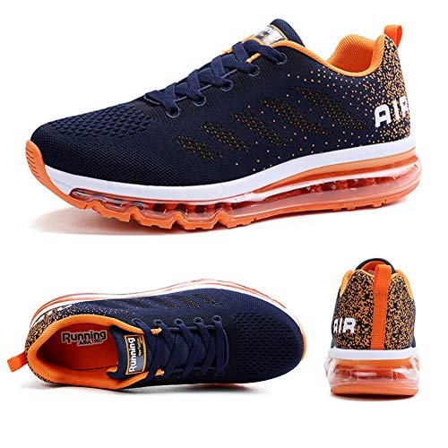 UPSOLO Mens Walking Casual Air Cushion Cross Trainer Shoes Trail Running Fitness Footwear Mesh Soft Sole Breathable Jogging Outdoor Sports Sneakers(833 Orange 38)