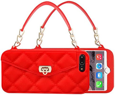 Rugtech iPhone 7 Plus & 8 Plus & 6 Plus & 6s Plus Wallet Case for Women Design with Card Holder Purse Protective Cover Rubber Silicone Bumper Shockproof and Drop Proof Handbag (red)