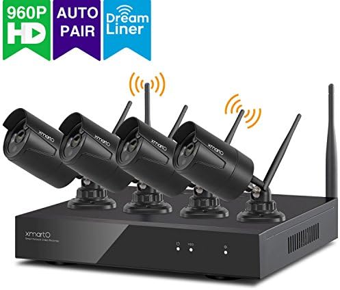 xmartO-Expandable, Wireless Security Camera System, Auto-Pair 8 Channel 960p HD Surveillance NVR with 4x 960p HD Outdoor Wireless IP Cameras, 80ft IR, Dream Liner, Built-in Router, No HDD