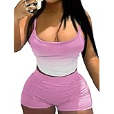 Nimsruc 2 Piece Outfits for Women Sexy Sleeveless Bodycon Summer Active Wear Tracksuits
