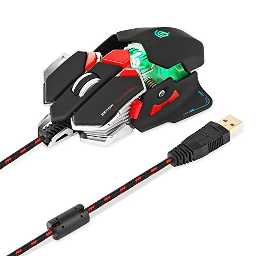EasySMX Combaterwing Optical USB Gaming Mouse 4000 DPI 10 Programmable Keys Customized Backlights For Computer And Laptop (Black And Red)