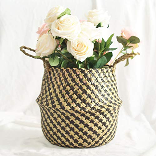 Seagrass Wicker Basket Flower Pot Folding Basket Dirty Basket Storage Decoration (C, 27×24cm) - Thumbnail 5