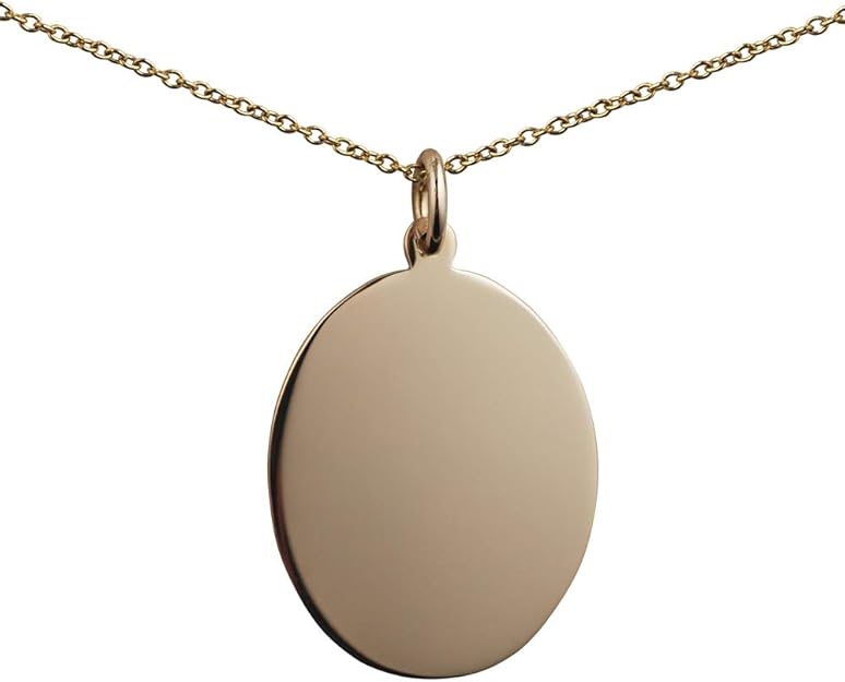 9ct Gold 27x21mm oval plain Disc Pendant with a 1.1mm wide cable Chain 16 inches Only Suitable 